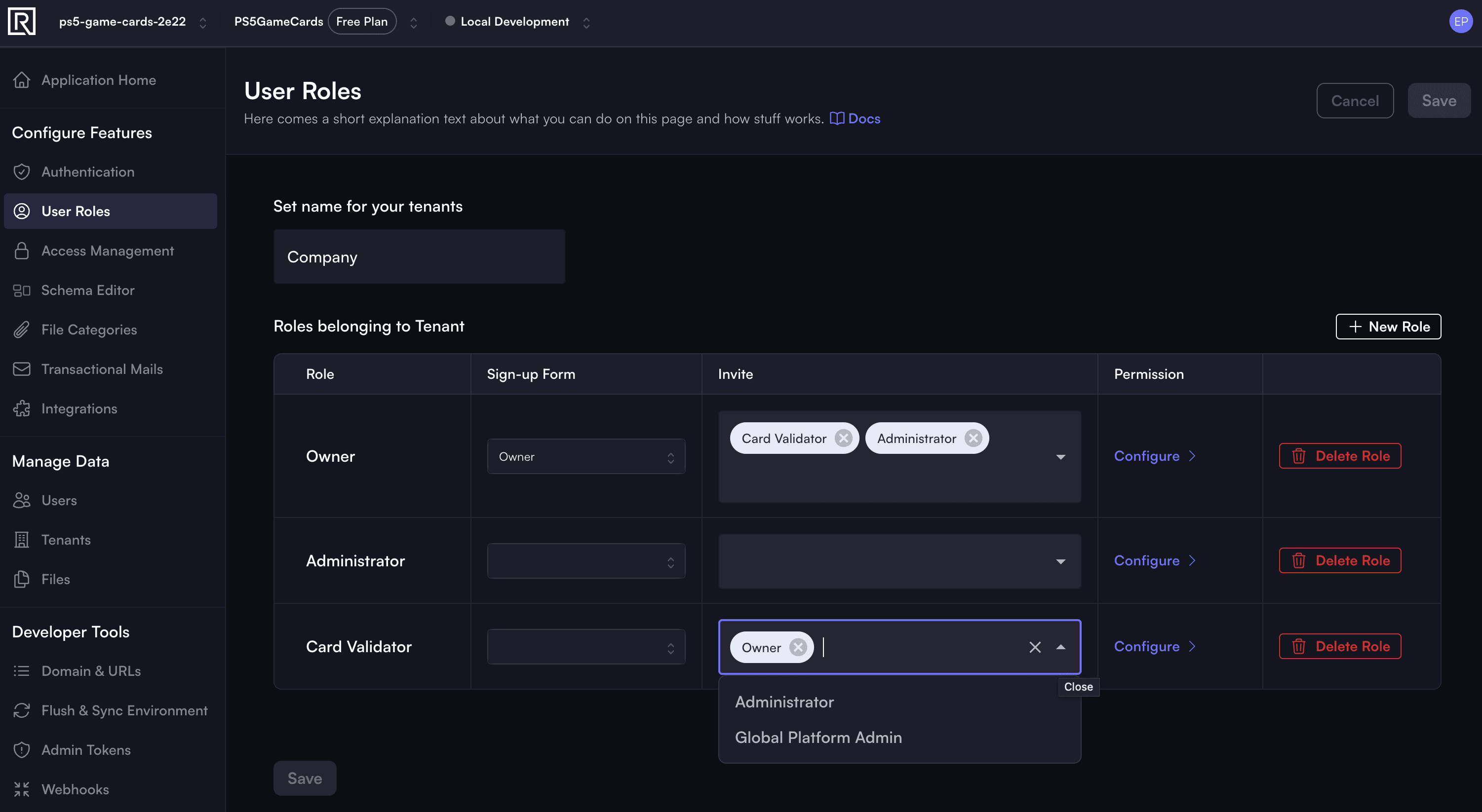 roles invitee customization